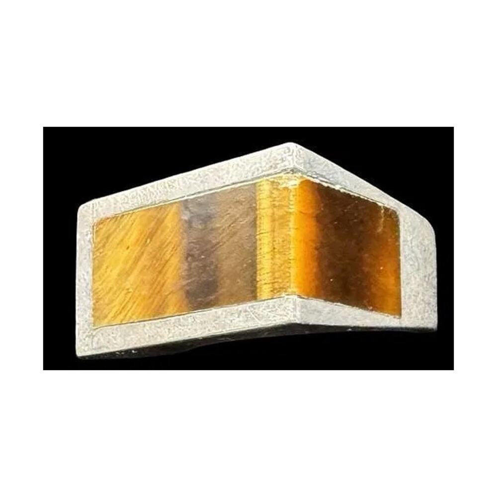 Vintage 1970s Sterling Silver Tiger's Eye Post Modern Designer Ring